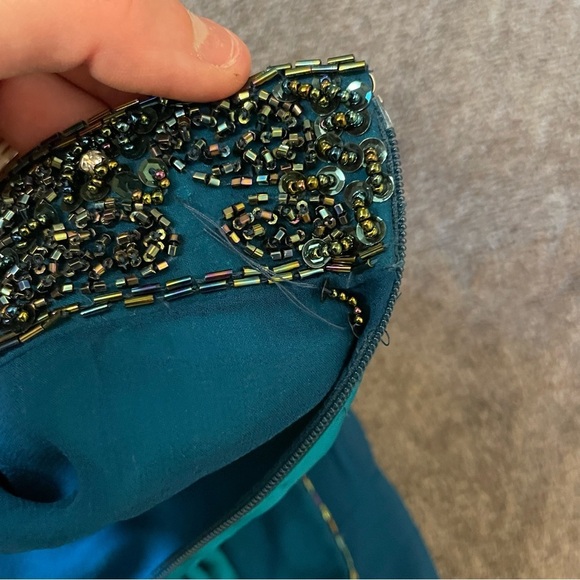 Cassandra Stone Vintage 100% Silk Teal Chiffon Wide Leg Pants with Beaded Waist - Picture 5 of 7